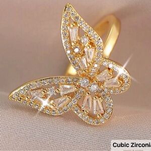 Elegant Gold plated Butterfly Ring with Cubic Zirconia